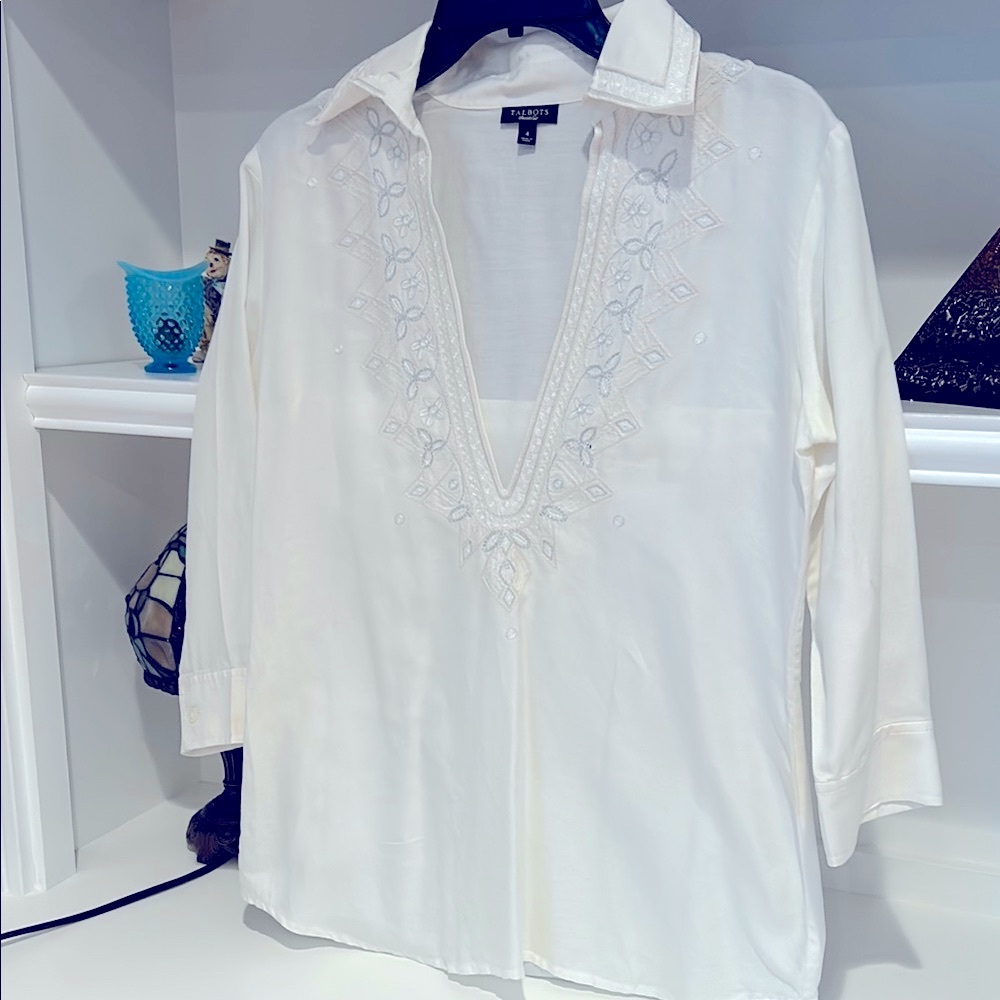 Talbots Cream Embroidered Tunic #210
